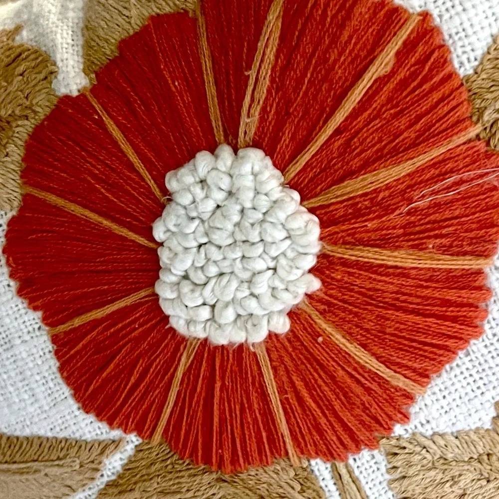 Crewel Terracotta Stunning Embroidery Pillow,Sun-Coral, Boho,l Cushion, Size 18”